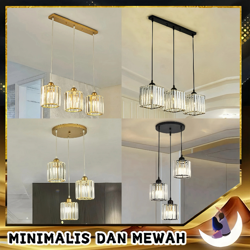 Lampu Hias Gantung 3in1 Rangkai Lampu Gantung kristal Minimalis Untuk Ruang Tamu Kamar Tidur Dapur