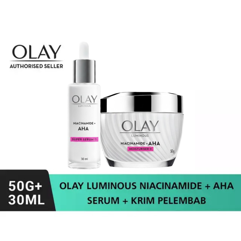 Olay Set Luminous Niacinamide AHA Cream 50gr dan Serum Skincare Brightening 30ml