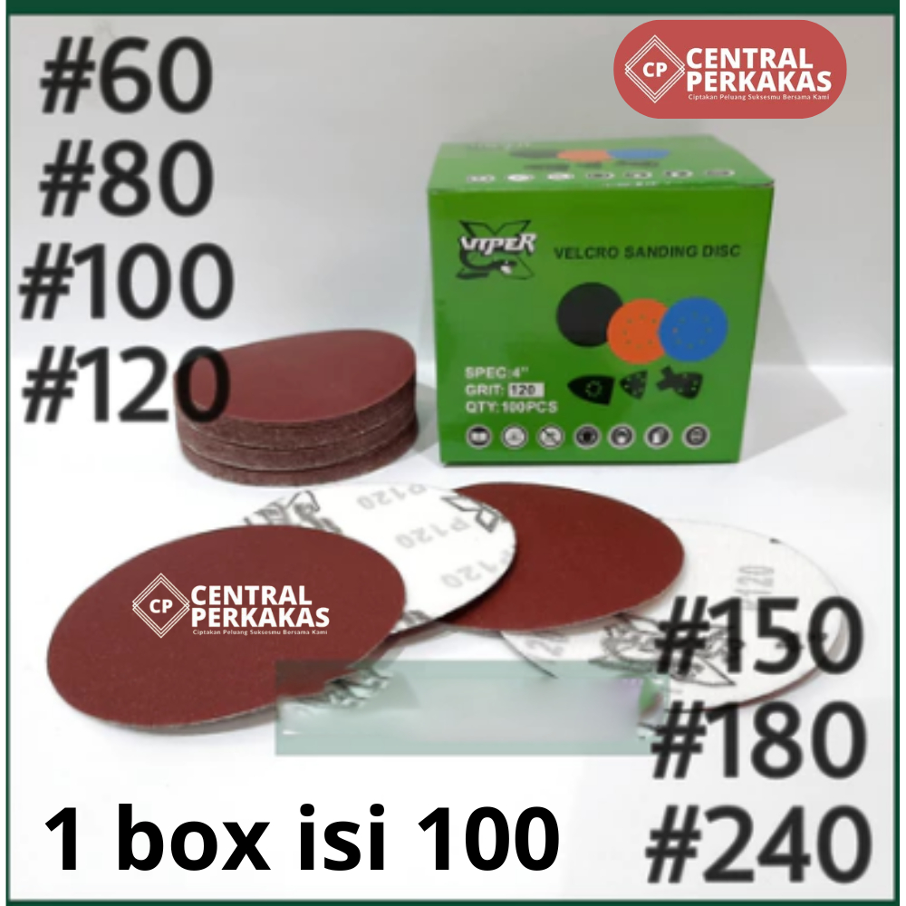 Amplas Velcro 4 Inch Viper Termurah 100 Pcs / 1 box isi 100pcs semua grid ready
