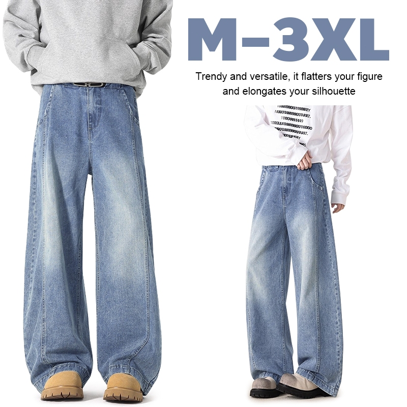 Celana Jeans pria Basic Loose Denim Baggy Pants Wide Leg Gombrong Jeans panjang pria