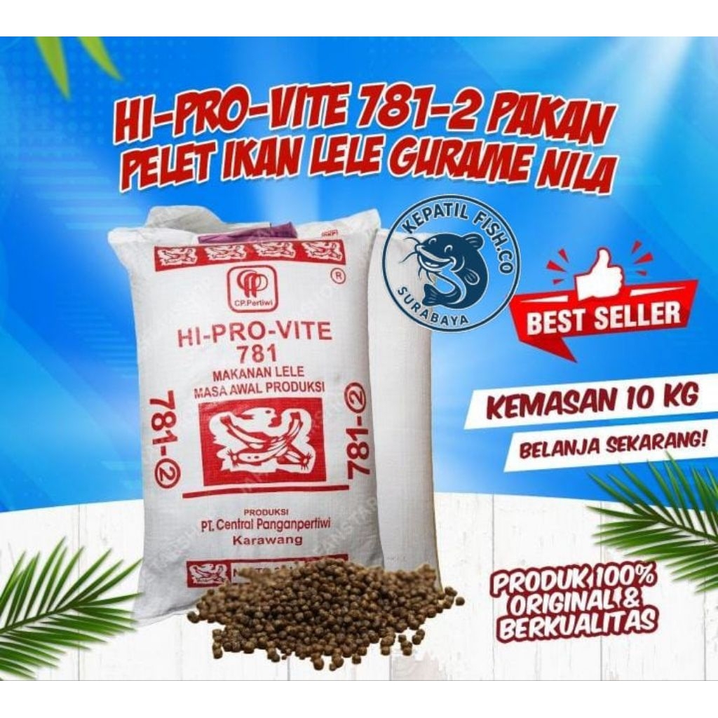 Pakan Ikan Lele Hi-Pro-vite 781-2 (ukuran 2m) 1Kg