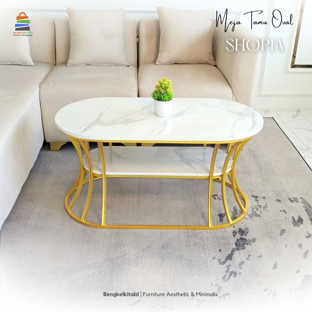 Shopia Meja Tamu Oval Minimalis Mewah Meja Ruang Tamu Minimalis Meja Tamu Aesthetic Meja Sofa