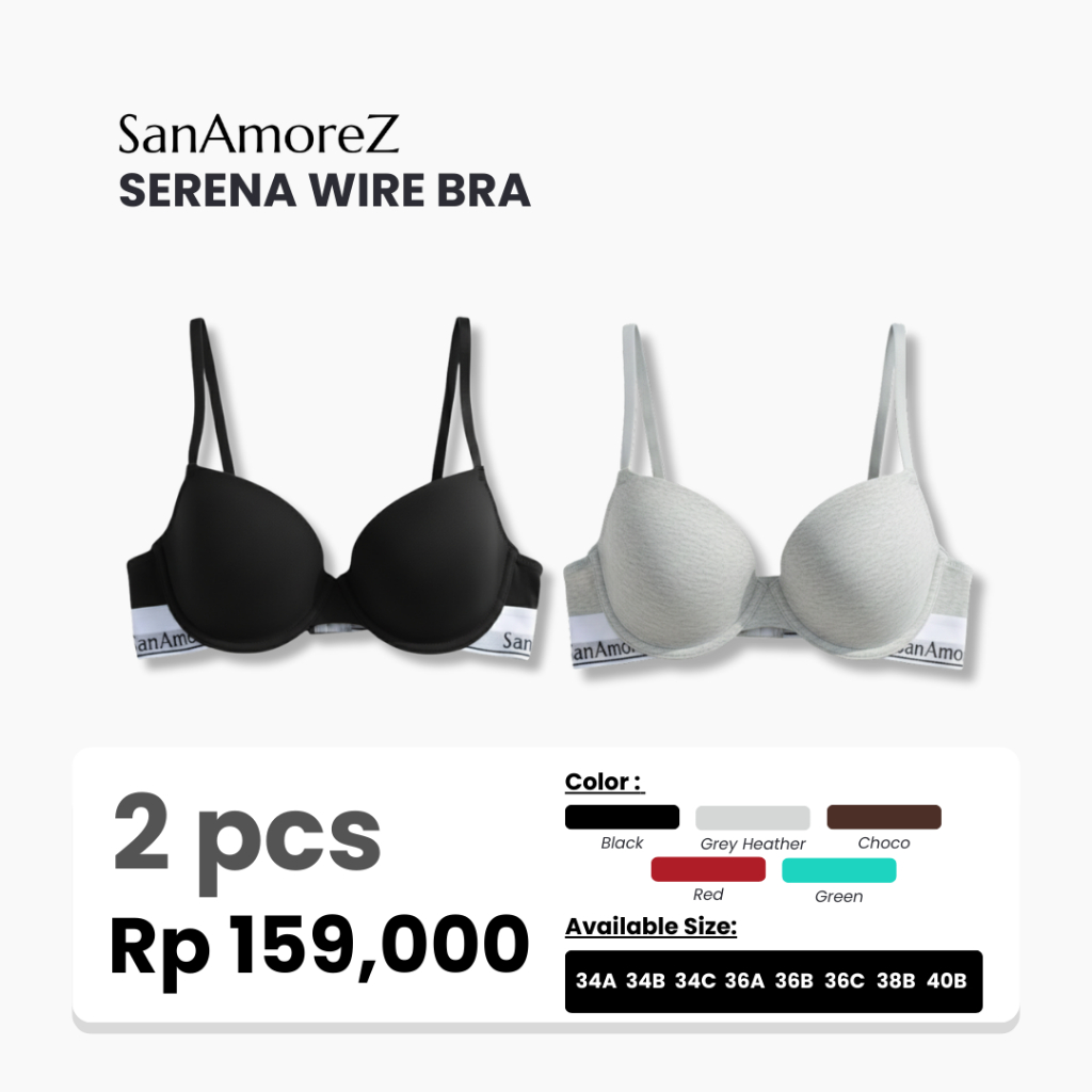 SanAmoreZ | Bra Kawat | Bh Kawat | Size 34A - 40B Soft Foam & Sporty Look Serena Wire Bra 2 Pcs
