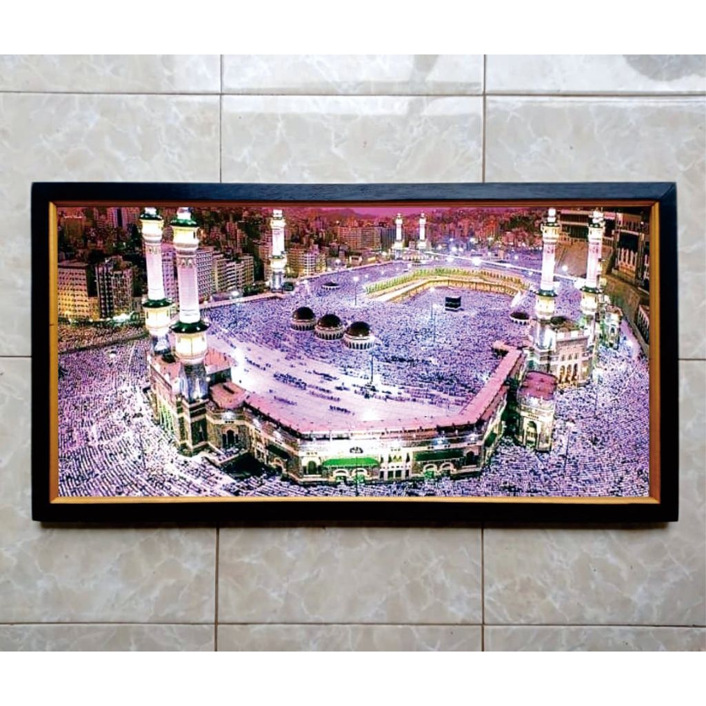 Hiasan Dinding Ruang Tamu Cetak Gambar Mekah Ungu Plus Bingkai