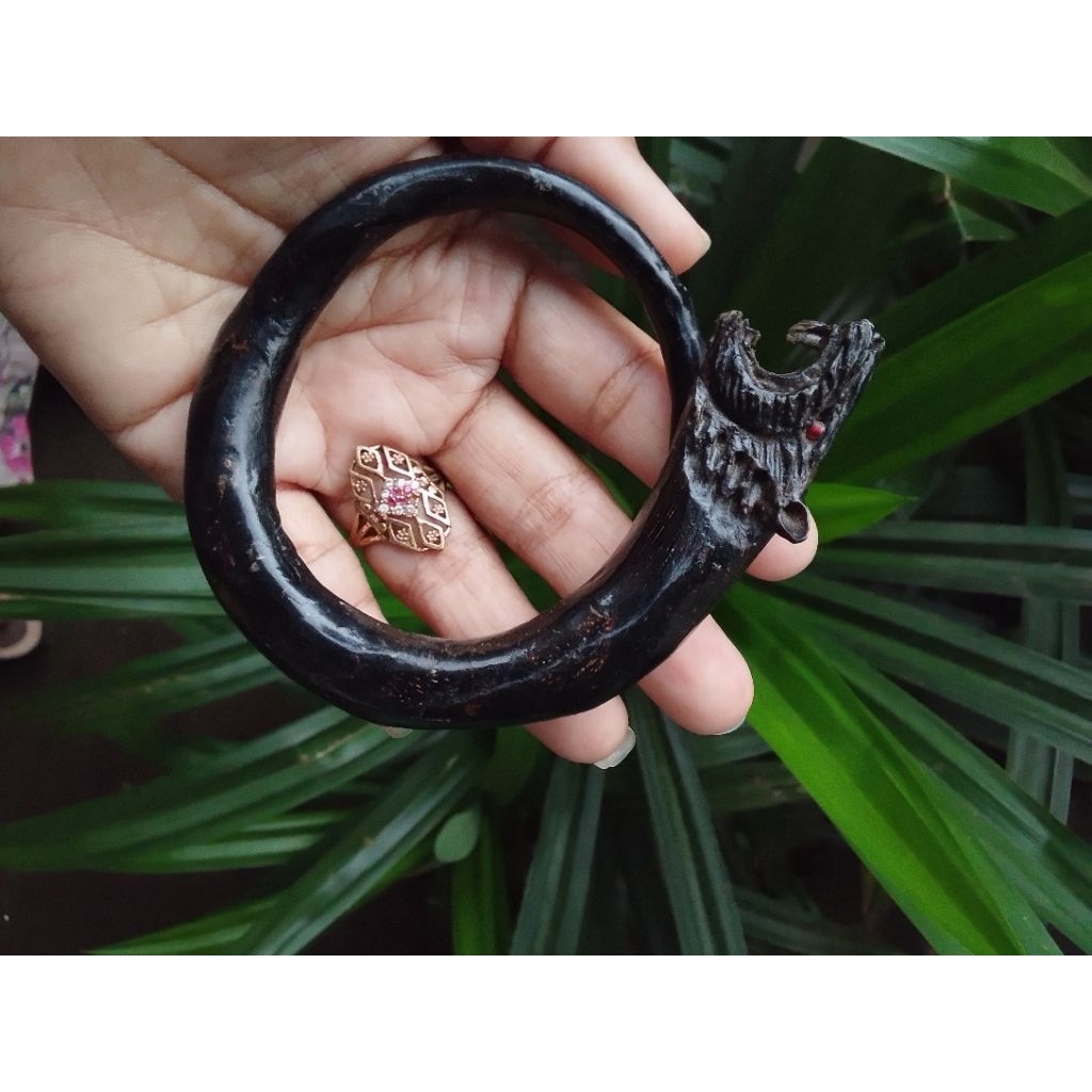 gelang akar Bahar hitam serat combong ukir