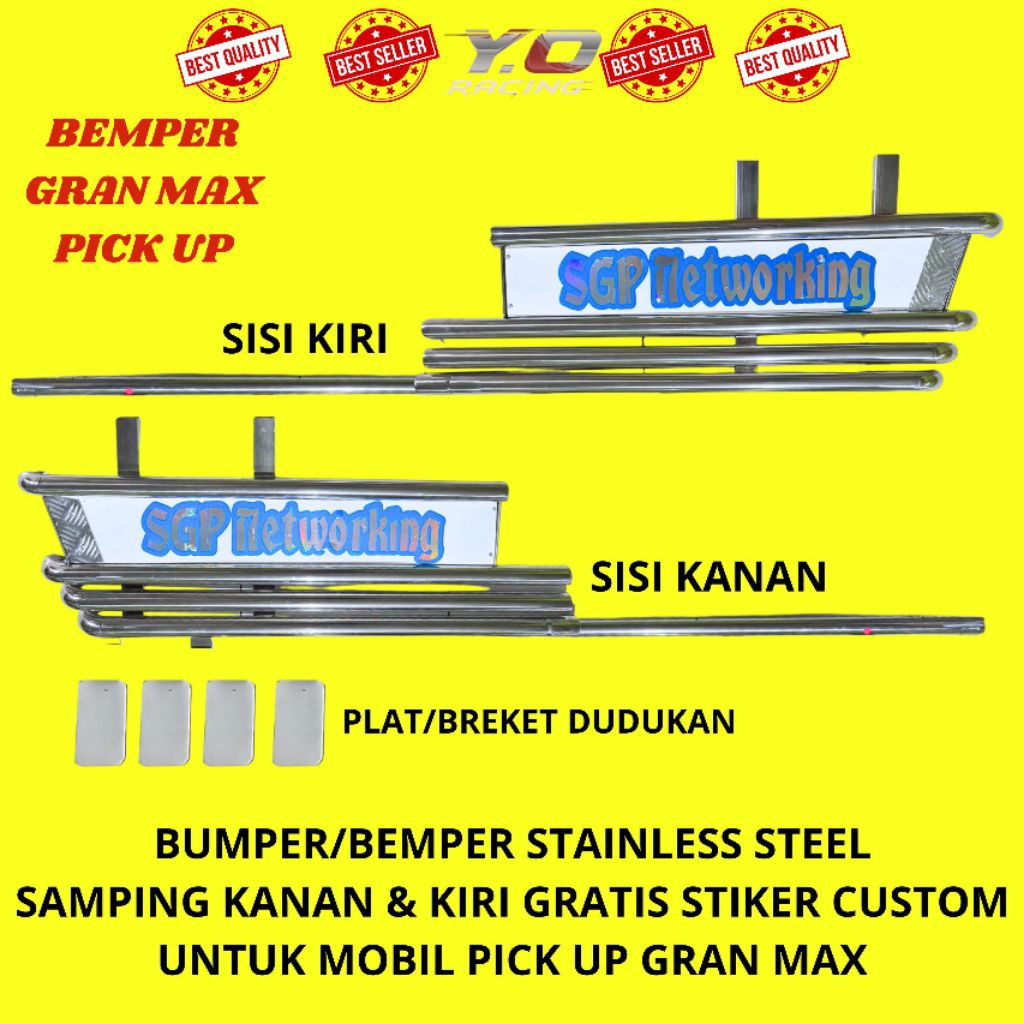 bemper samping kanan kiri mobil pick up gran max | stainless steel | free request stiker custom