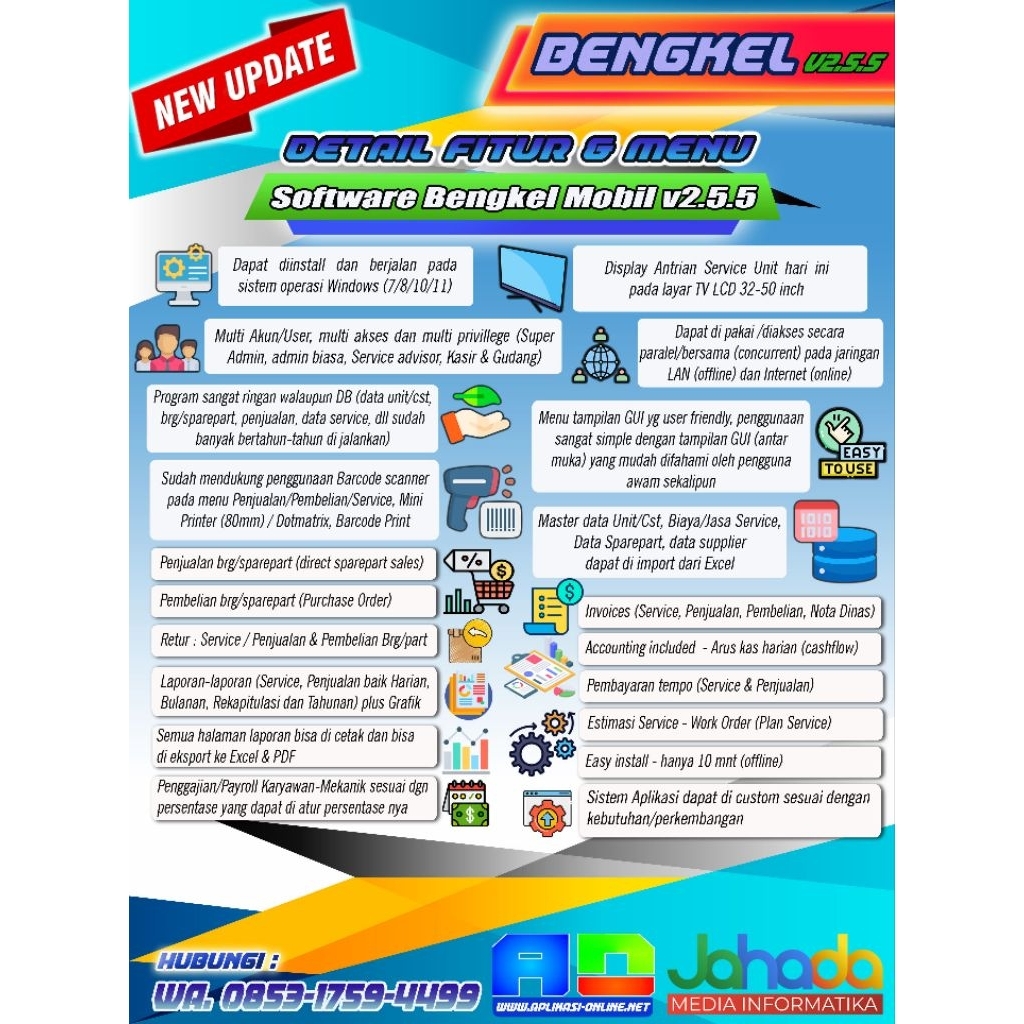 software aplikasi program kasir bengkel mobil v2.5 online