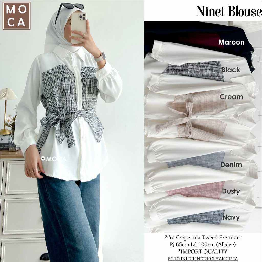 Ninei Blouse Vest Wanita Outer Original "MOCA" Zara Crepe Mix Tweed Premium Lengan Panjang Import Qu