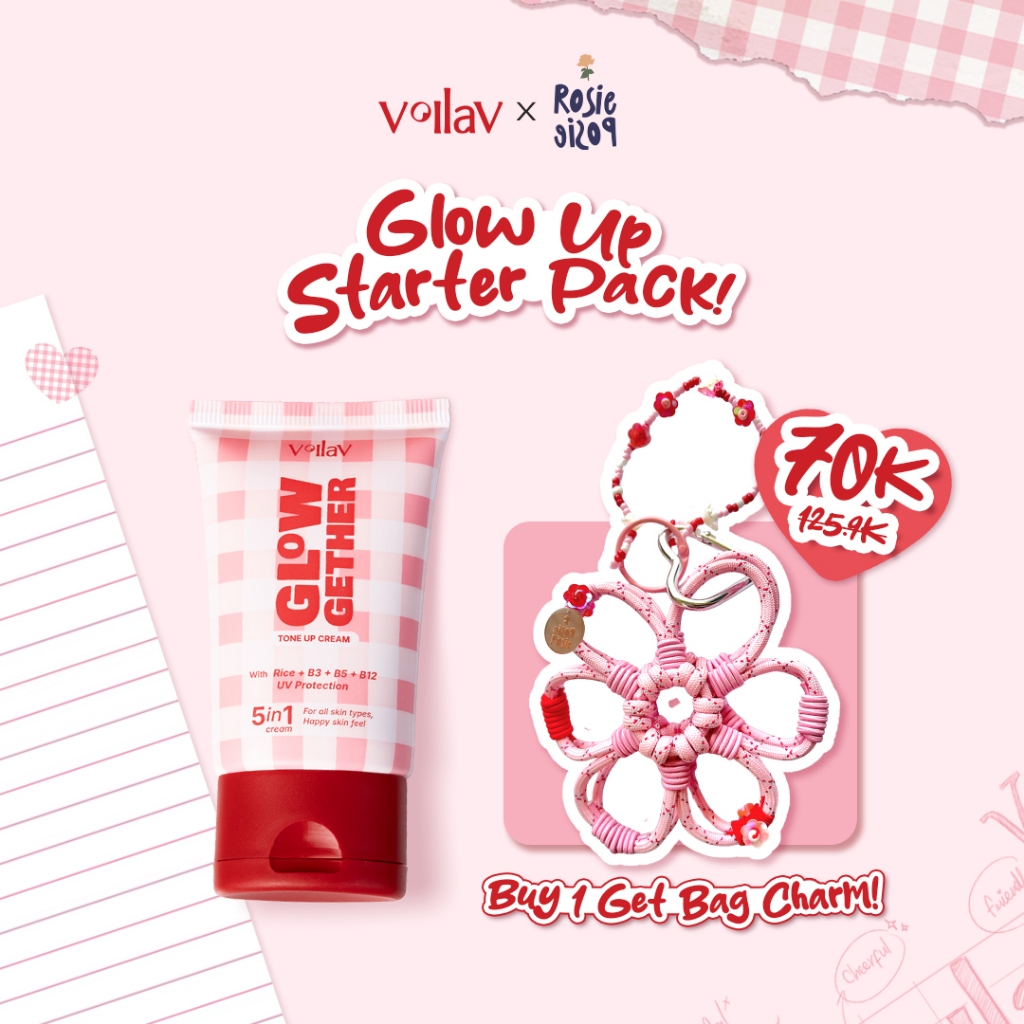 [BEST DEAL PACK] BUY 1 GET BAG CHARM ROSIE POSIE - VoilaV Glow Gether Tone Up Cream 40 gr