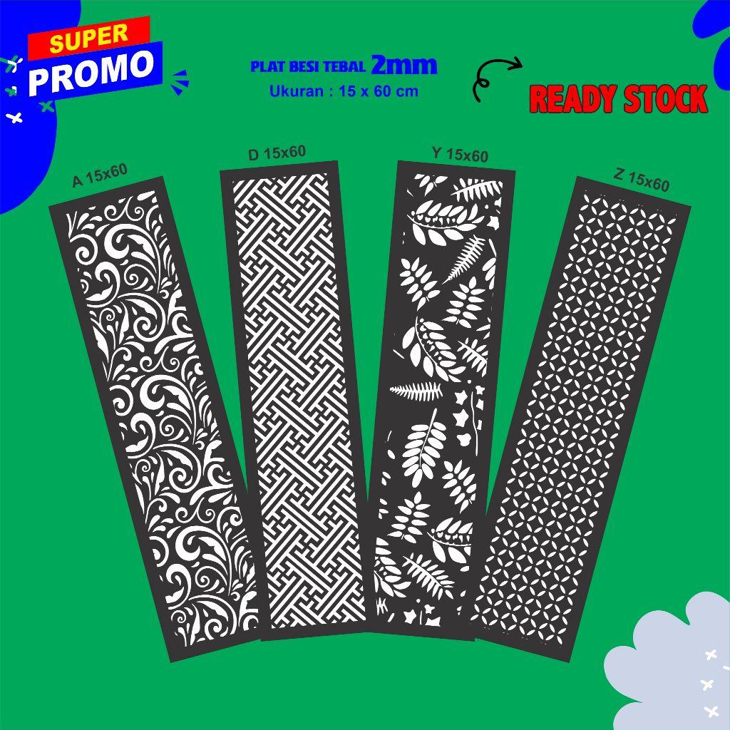 Laser Plat Pagar, Ornamen Pagar, Krawangan, Plat Cnc, Plat Cutting, CNC Laser Cutting,  15 x 60 cm