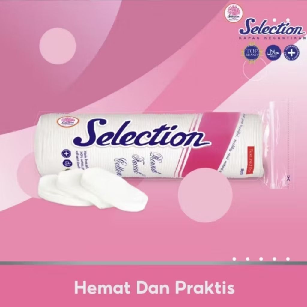 SELECTION Kapas Bulat Oval 80 pcs | Facial Cotton Tipis & Tebal | Kapas Wajah Toner & Hapus Makeup