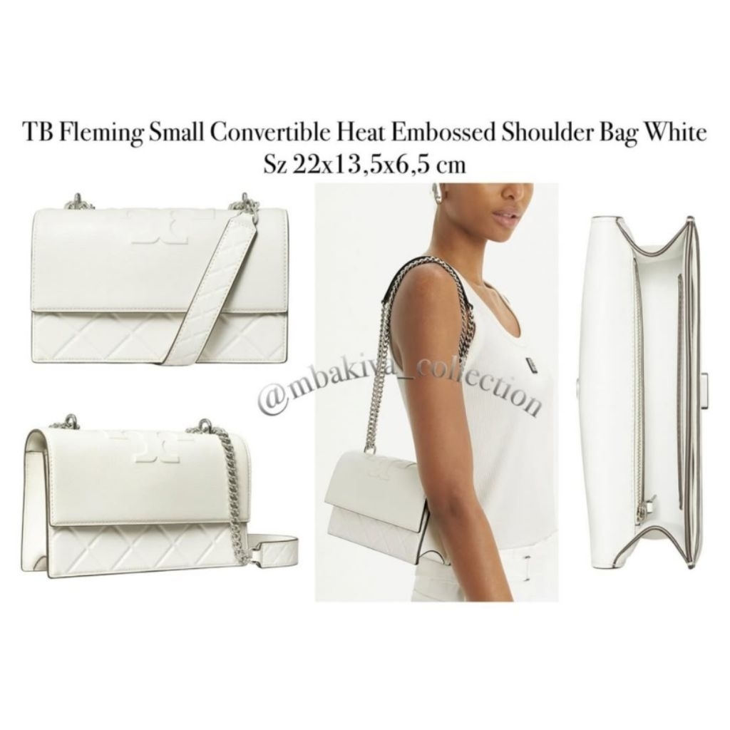 TB Fleming Small Convertible Heat Embossed Shoulder Bag White