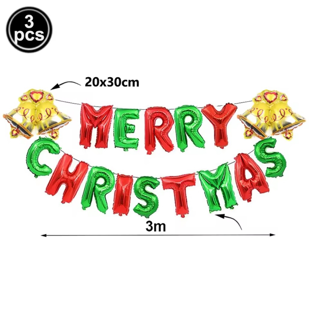 Set balon foil tulisan merry christmas warna hijau merah ukuran 40cm 16inch huruf hiasan dekorasi pe