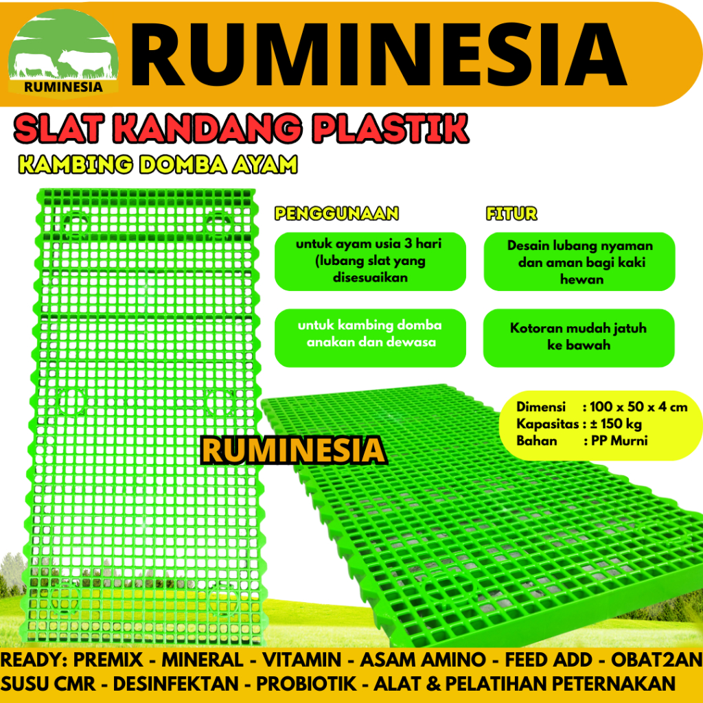 SLAT KANDANG PLASTIK HIJAU KAMBING AYAM PP MURNI 50 X 100 1 PCS - Alas Lantai Kandang Kambing Ayam