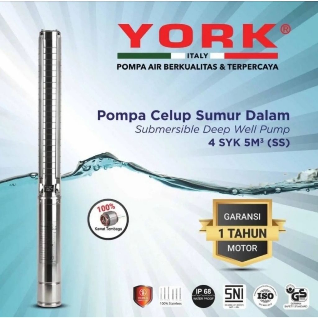 pompa satelit york 4 syk 5-25 ss 3hp 1phase pump submersible york