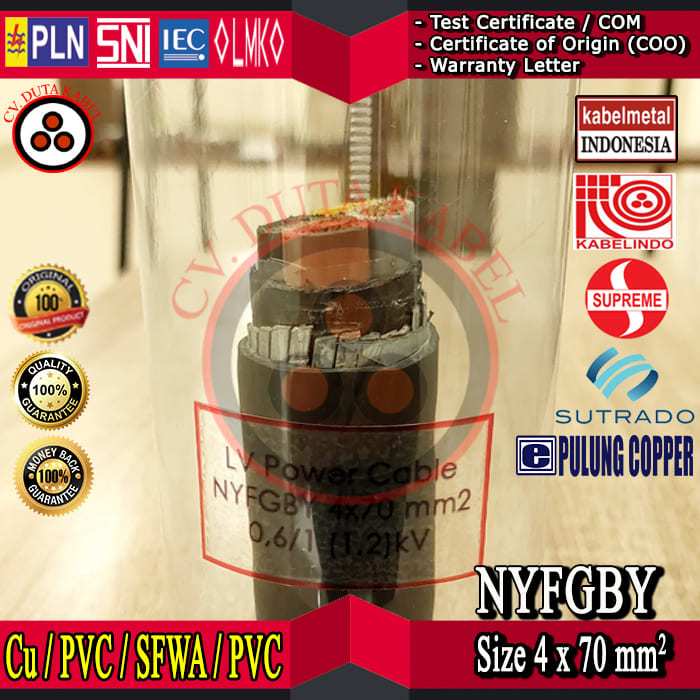 Kabel NYFGBY 4x70 mm2 MERK KABELMETAL (KMI)/SUPREME/KABELINDO/SUTRADO/PULUNG/4x70 mm2