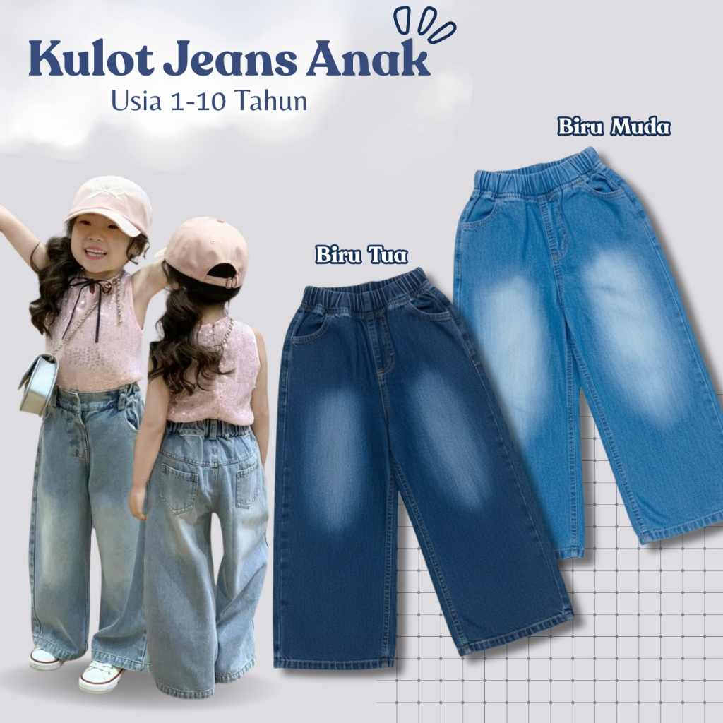 CELANA JEANS KULOT SKENA KOREA ANAK PEREMPUAN / KULOT POLOS TREND ANAK 1-10 TAHUN
