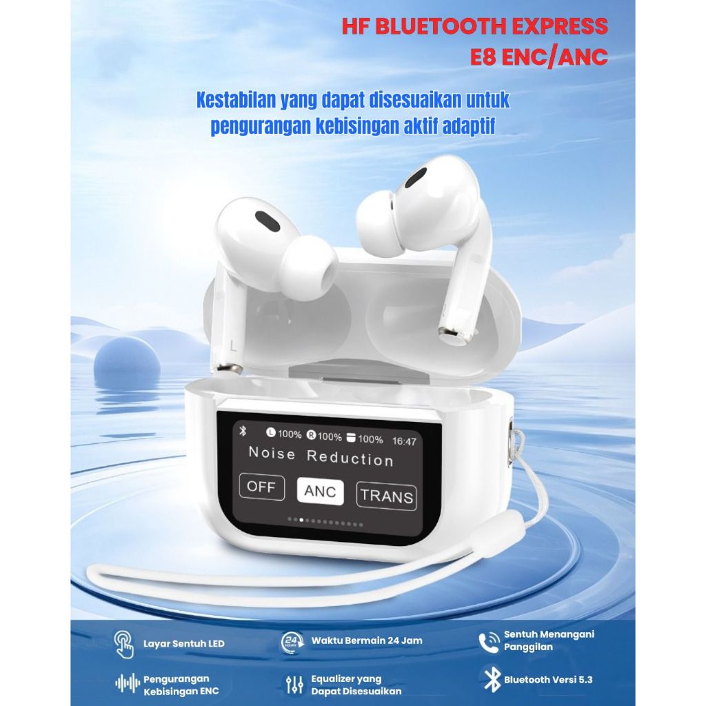 Headset HF Bluetooth Express-E8 Double Dark Noise Reduction Smart Touch Kontrol / Earphone BT TWS EX