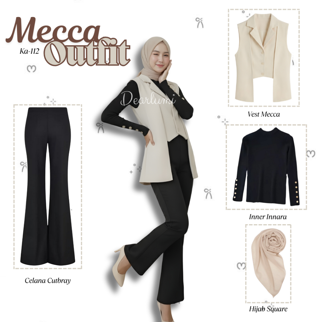 Dearlumi - Mecca Outfit Set casual Old Money Outfit Korean Style Kekinian ( Vest Mecca + Inner Innar