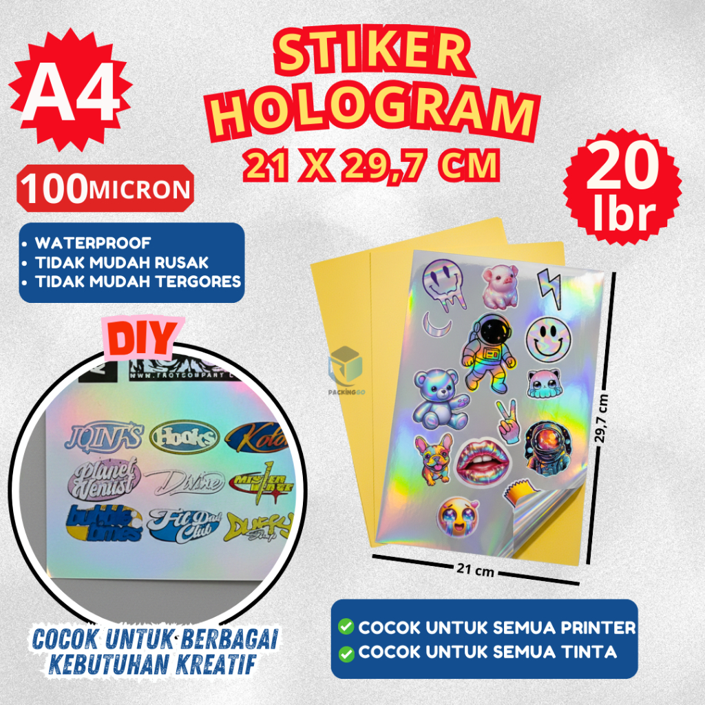 STIKER HOLOGRAM A4 INKJET ISI 20 LEMBAR WATERPROOF /STICKER HOLOGRAM UKURAN A4 ANTI AIR