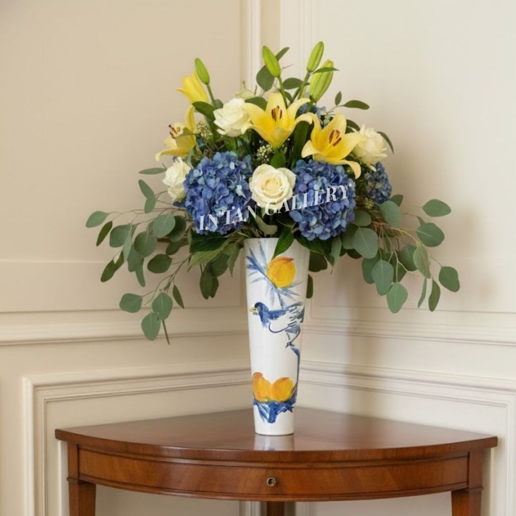 Vas Bunga Keramik Motif Burung Dan Bunga