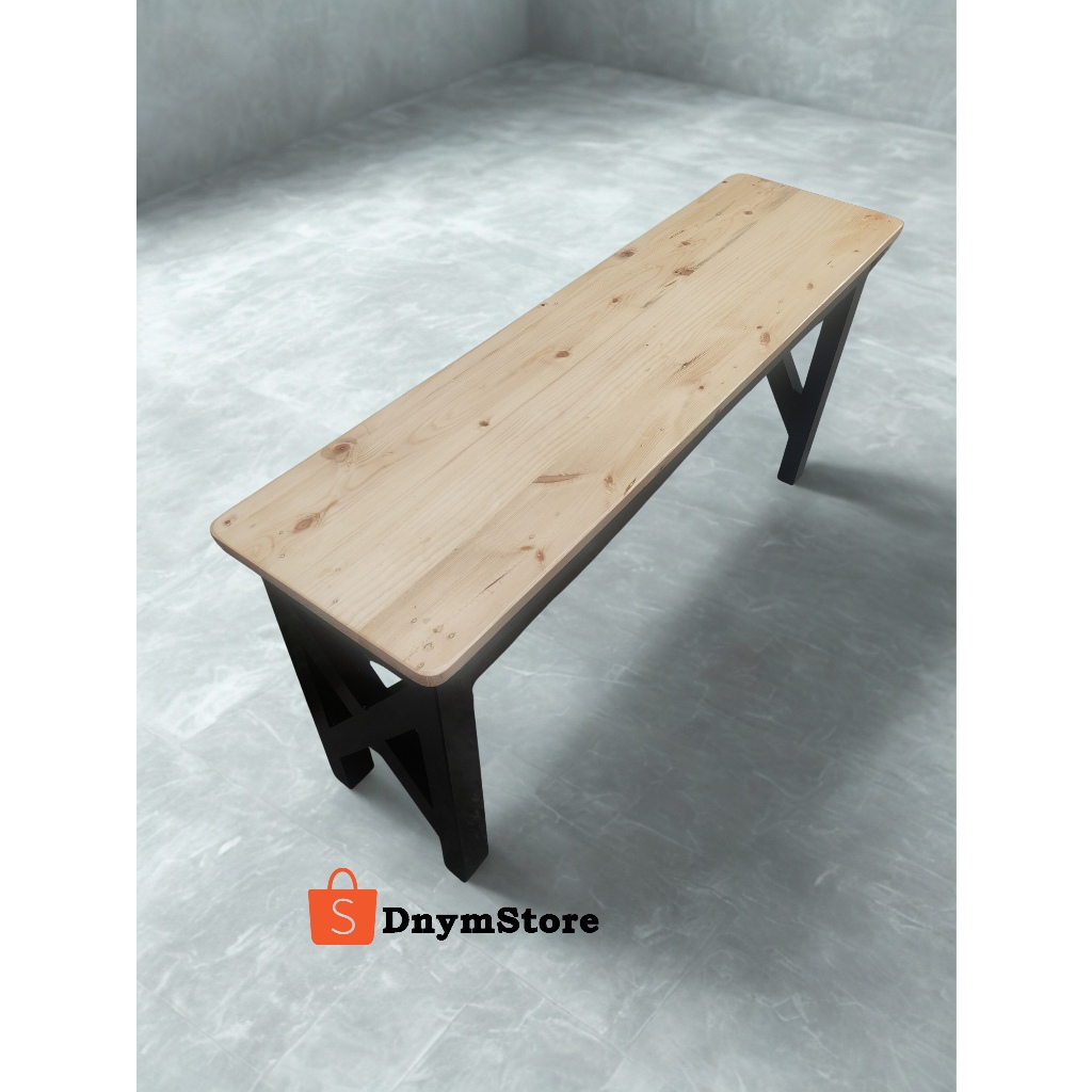 Kursi Panjang / Kursi Makan / Kursi Kayu Jati Belanda Termurah Kaki Hitam Dudukan Natural