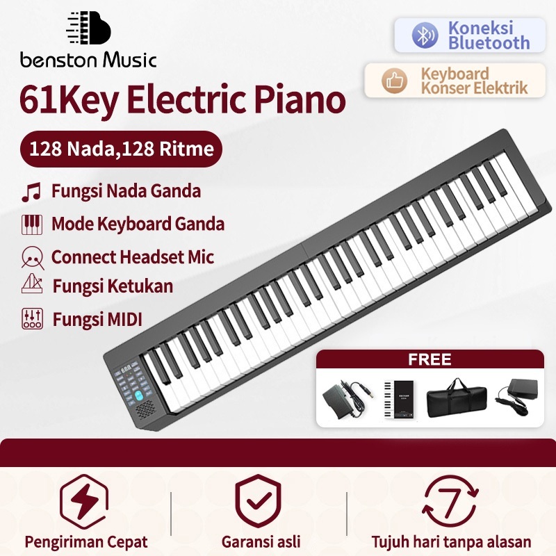 Benston Music - piano profesional 61 tombol, piano listrik pintar, keyboard portabel bluetooth 61 to