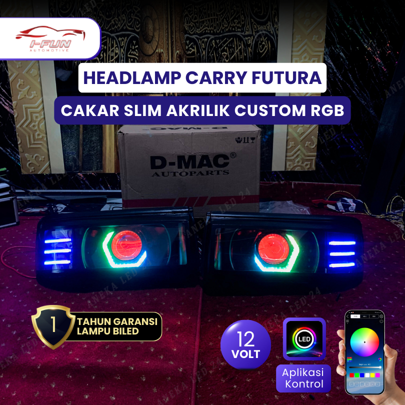 Headlamp Suzuki Carry Futura Cakar Slim Akrilik Custom Biled 3 Inch 12V Shroud Hexagon Full RGB Sepa