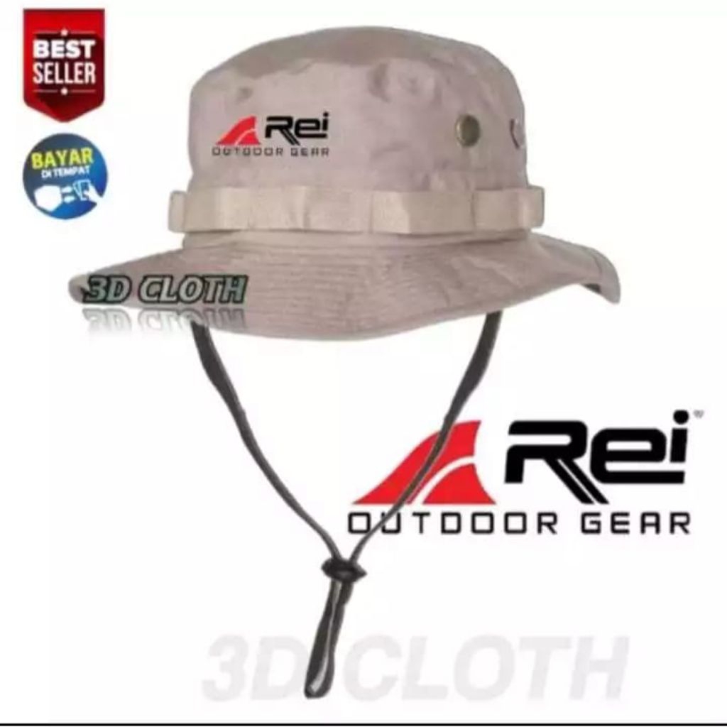 Topi Rimba gunung outdoor hat tali premium original pria wanita logo Gunung (Rei)