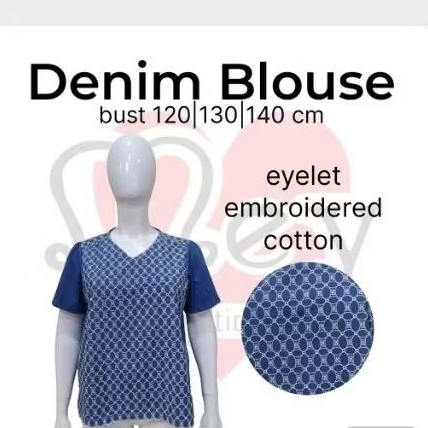 Atasan blus katun bordir denim bigsize jumbo