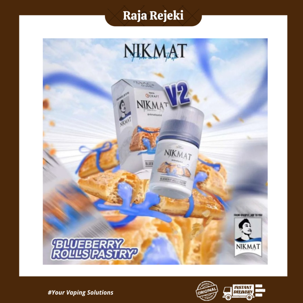 NIKMAT V2 BLUEBERRY ROLLS PASTRY SERIES FREEBASE 60ML BY RCRAFT X VAPES ABY 100% AUTHENTIC