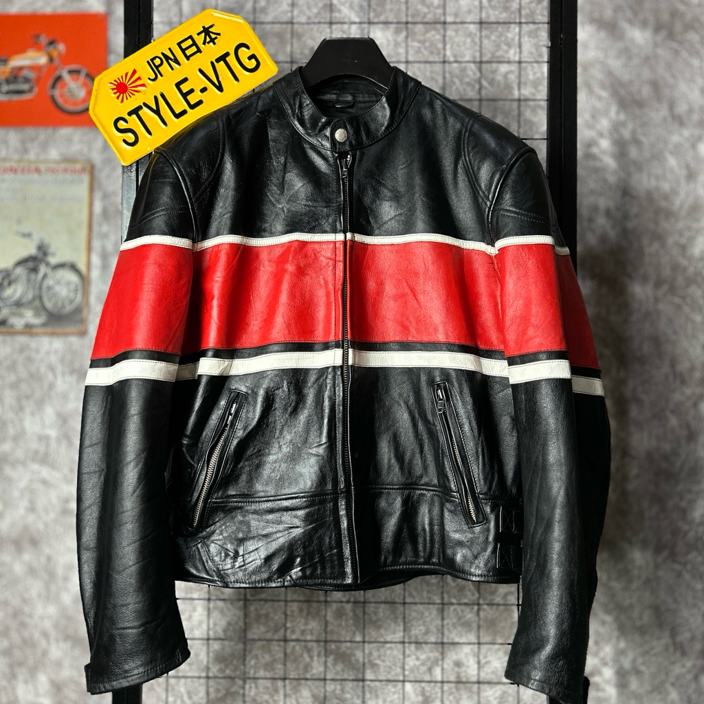 jaket kulit asli motor touring biker Nankai racing team Japan leather jacket vintage original bkn ku