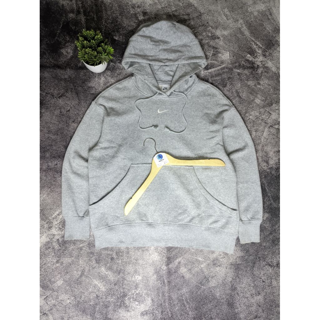 Hoodie Pullover Nike Center Logo Bordir Gray Misty Size XL Boxy Fit Second Full Tag Original