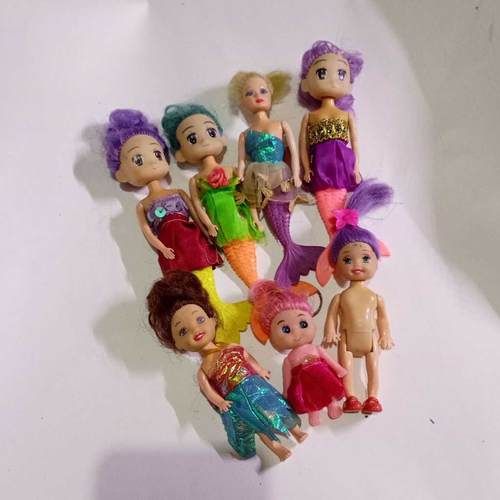 Paket 7 Pcs Boneka Mermaid Putri Duyung Kecil Lucu - Mainan Anak Perempuan Topper Kue Tart Hiasan Mu