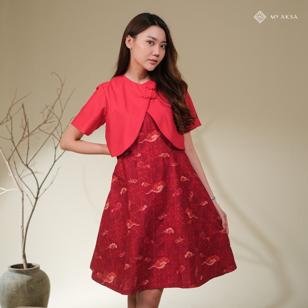 My Aksa Batik Wanita Dress Furing Pelana Red