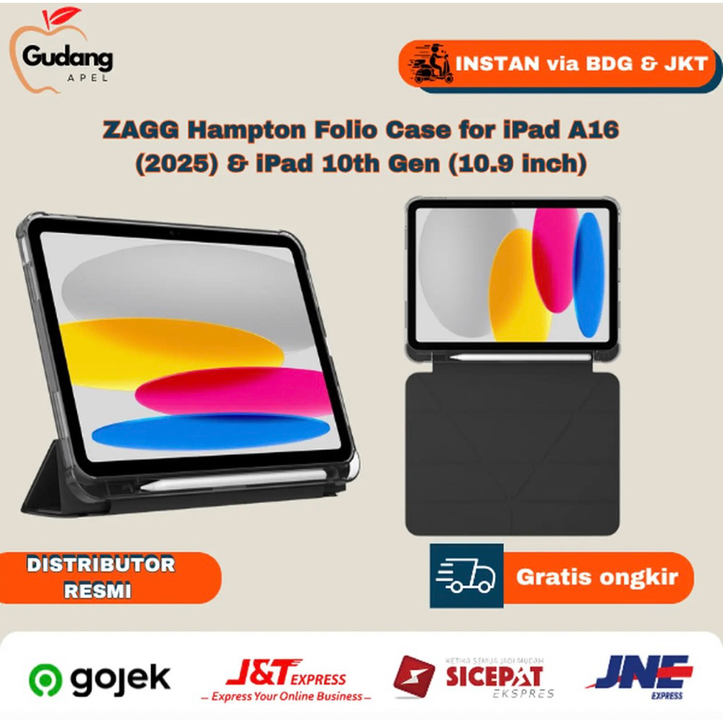 ZAGG Hampton Folio Case for iPad A16 (2025) / iPad 10th Gen (10.9 inch) Garansi Resmi ZAGG