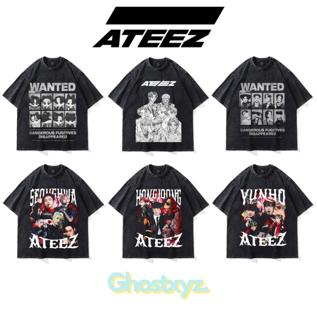 Ghostxyz T-Shirt ATEEZ Wash Oversize Vintage Tee Baju Kaos