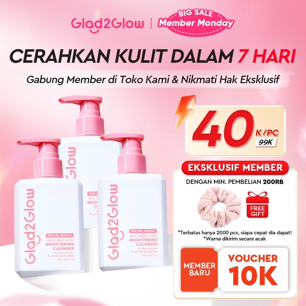 Glad2Glow Milk Amino Acid Gentle Cleanser facial wash&pembersih pencerah&pembersih wajah sabun cuci 