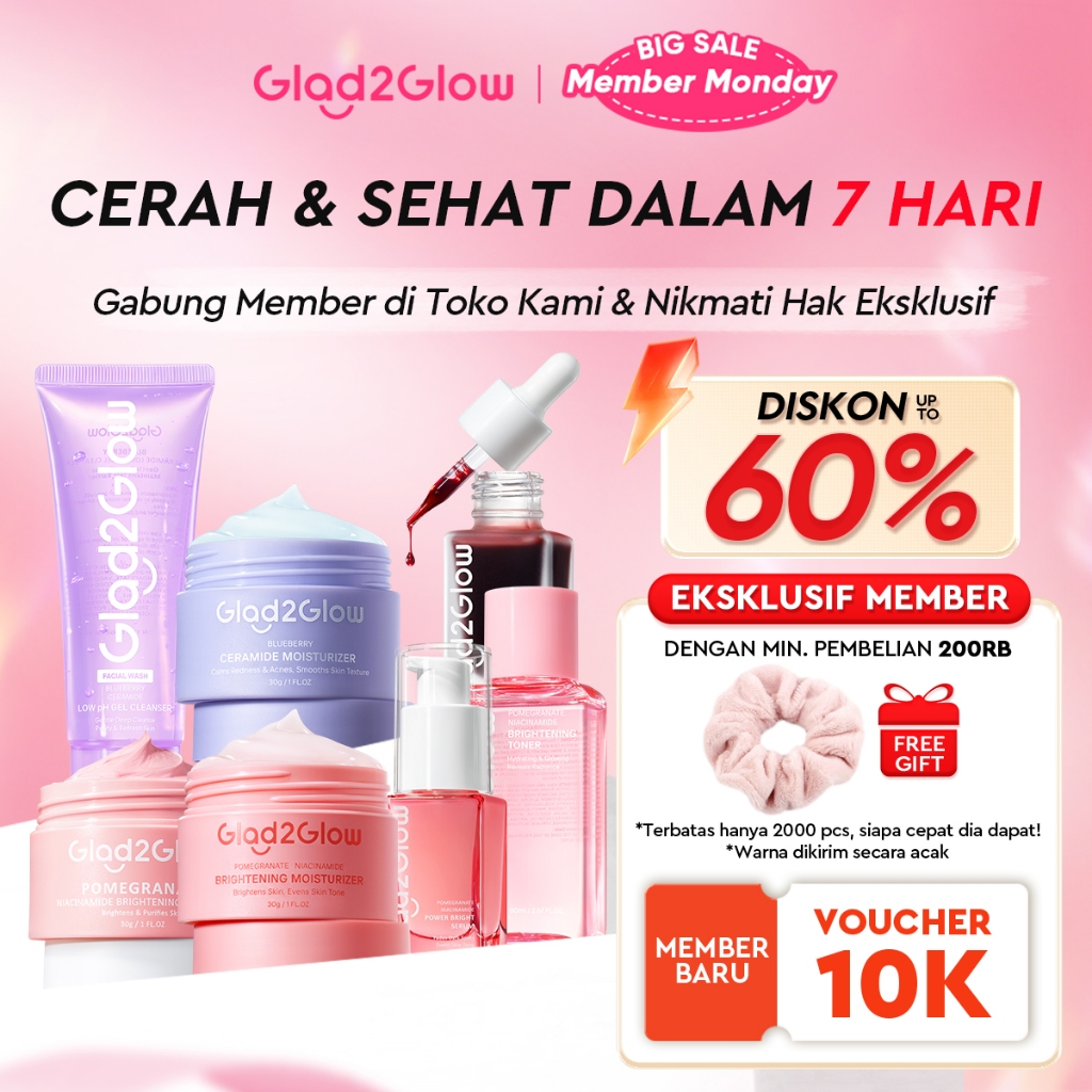 [12.12 Belanja 200rb, Disc. 20%]Glad2Glow Cerah&Pulihkan Bundle all in 1 7in1 Glowing skincare Brigh