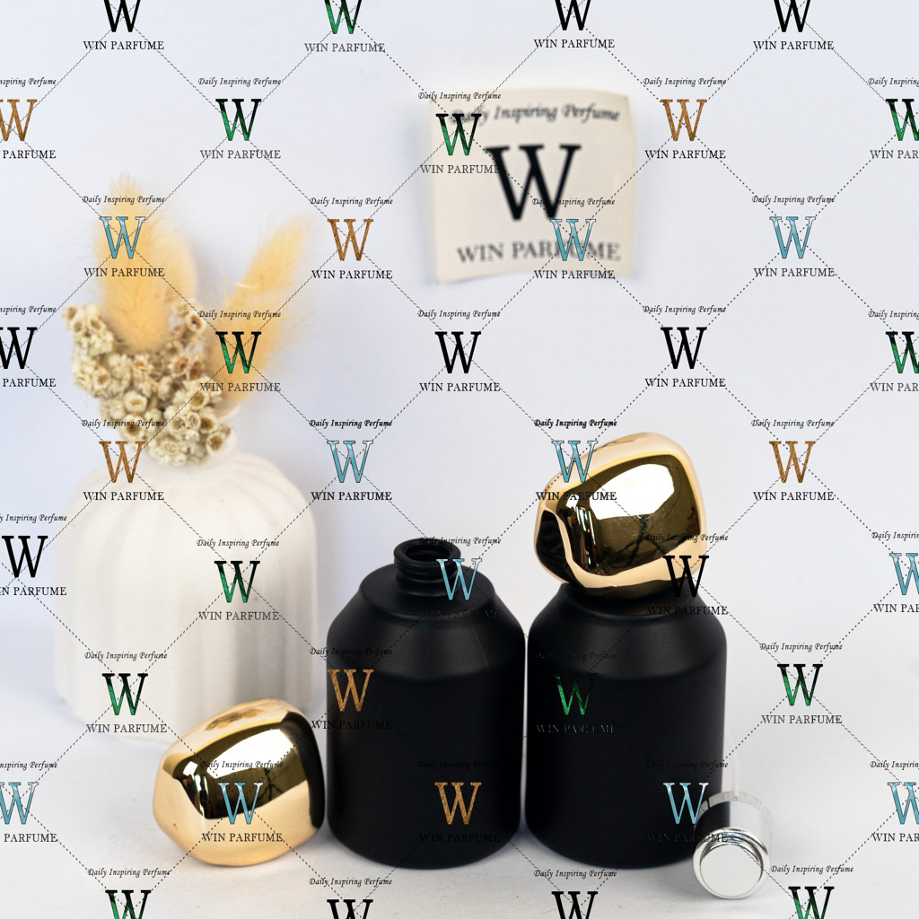 Botol Parfum Hertic Hitam Doff 30ml Tutup Gemstone Gold Semi Press Ring Spray Silver
