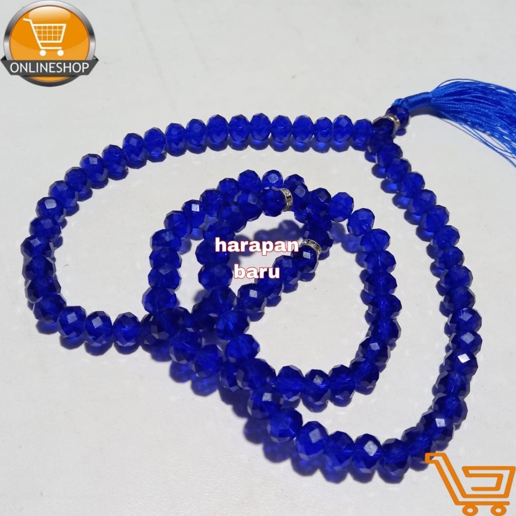 TASBIH KRISTAL WARNA BIRU SAPIR 8 MM 99 BUTIR