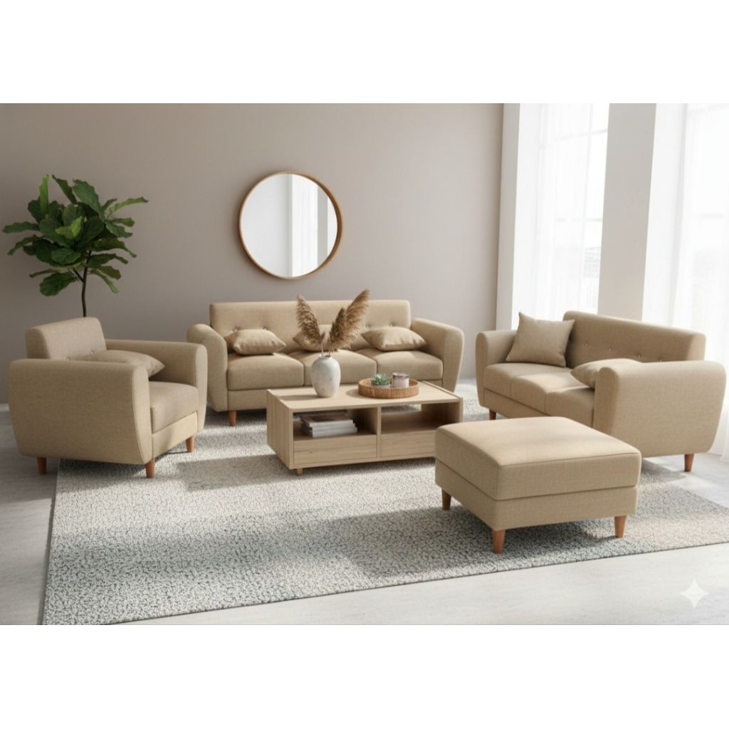 Sofa Bergaransi Resmi Sofa Retro model 3,2,1 dan POK Free 6 bantal + kaca meja