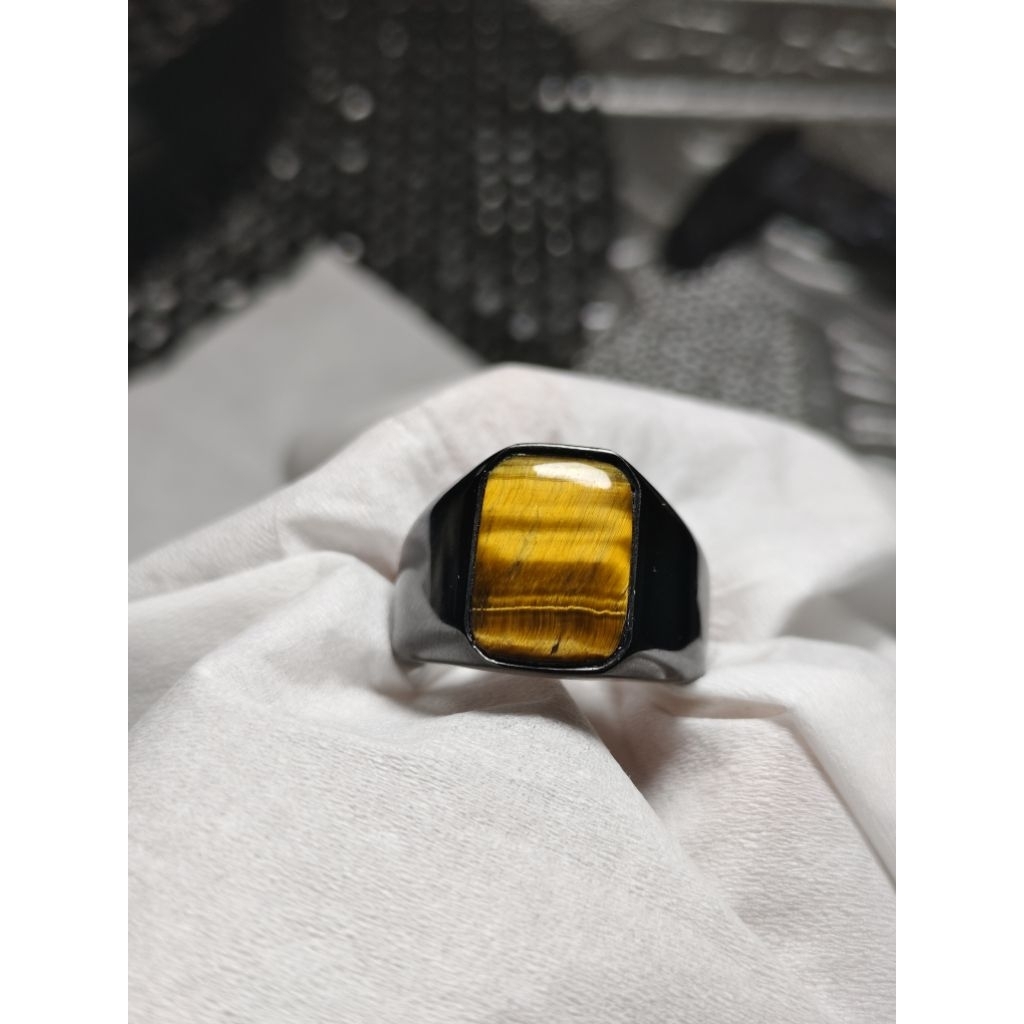 TIGER EYE | BATU ASLI TIGER EYE KOTAK RING TITANIUM HITAM