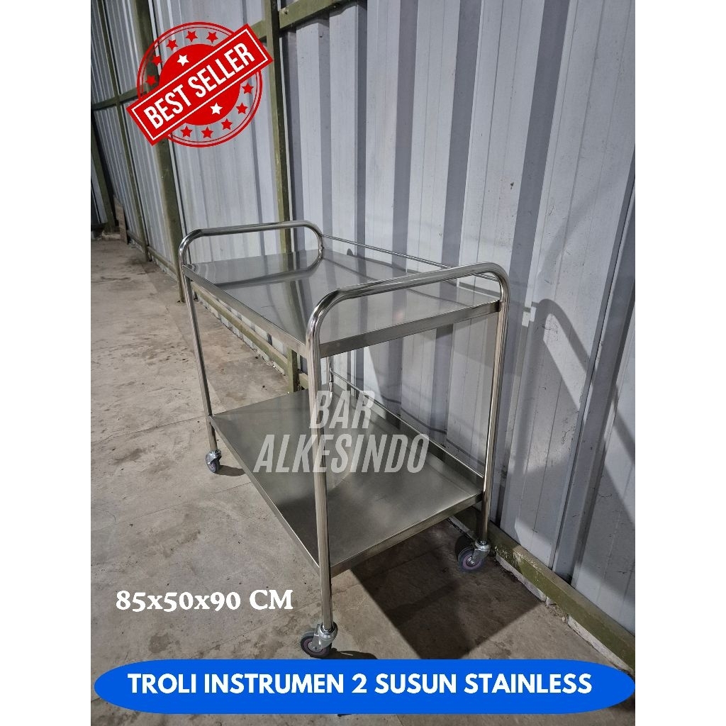 TROLI MAKAN 2 SUSUN STAINLESS | Troli Service Makanan Dapur Resto Stainless | Troli Dapur MBG Restau