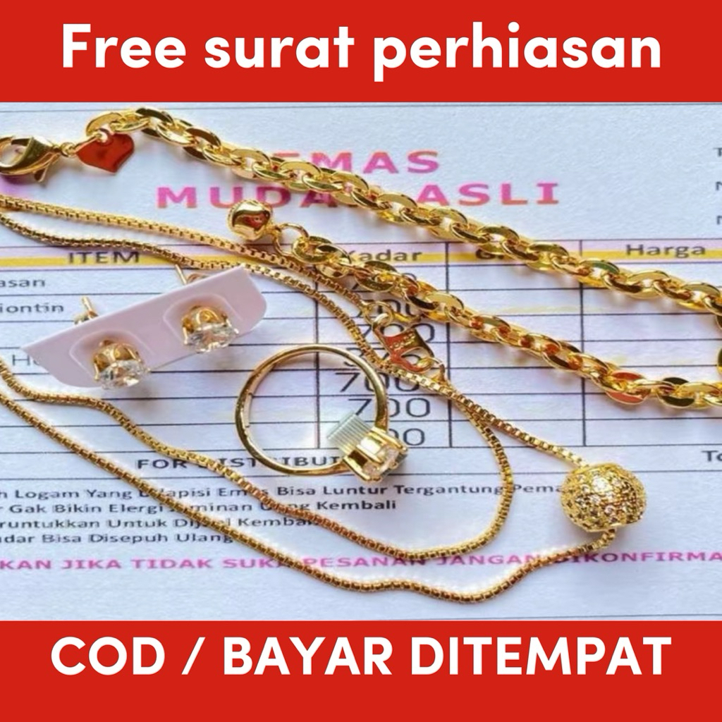 set perhiasan emas muda asli 8gram kadar 875 dewasa motif liontin bola free surat toko