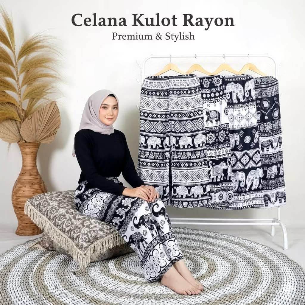 celana kulot rayon motif gajah