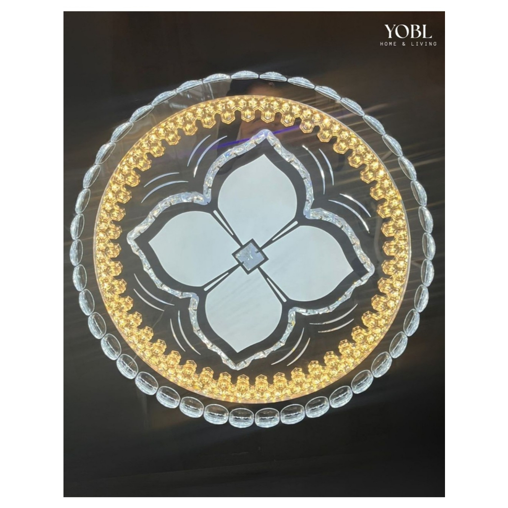 Lampu Hias Plafon LED Bulat 50cm Modern Klasik 3 Cahaya+Biru