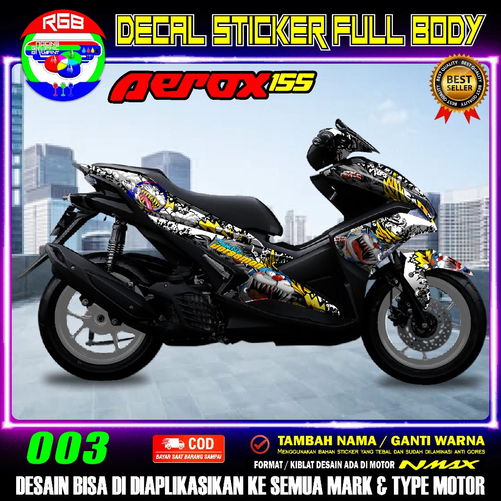 COD DECAL STICKER FULL BODY AEROX 155 ZOMBIE DORAEMON _ RGB 003