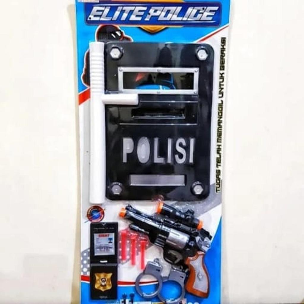 Mainan Set Pistol Polisi Lengkap [Tameng Borgol Tongkat] Anak Edukatif