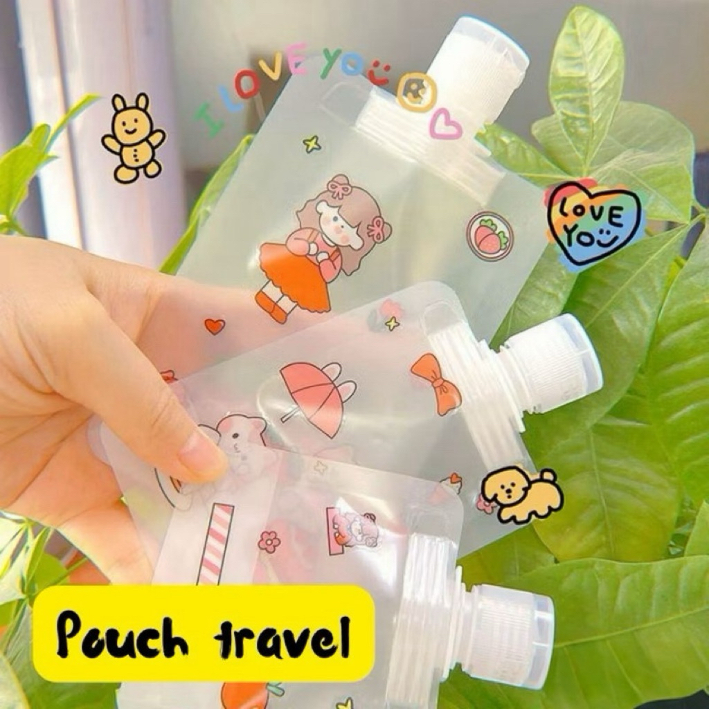 Travel Pouch isi Ulang Sabun Lotion | Botol Plastik tutup fliptop reffil shampo refil sampo / Pouch 